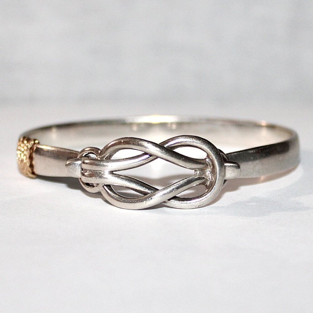 Sterling Silver 14kt Gold Accent Bangle Knot Bracelet 20 Grams
